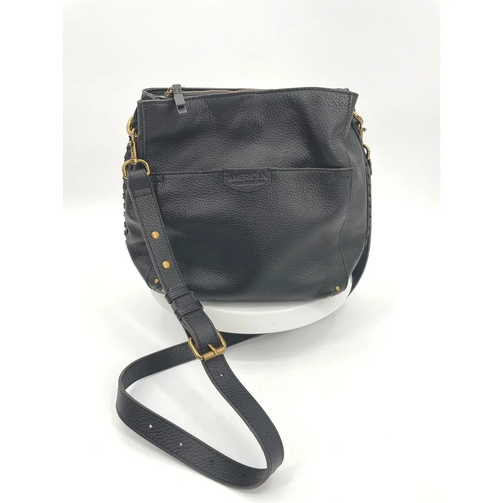 American Leather Co Luca Crossbody Bag Womens Medium Black Pebbled Leather Boho